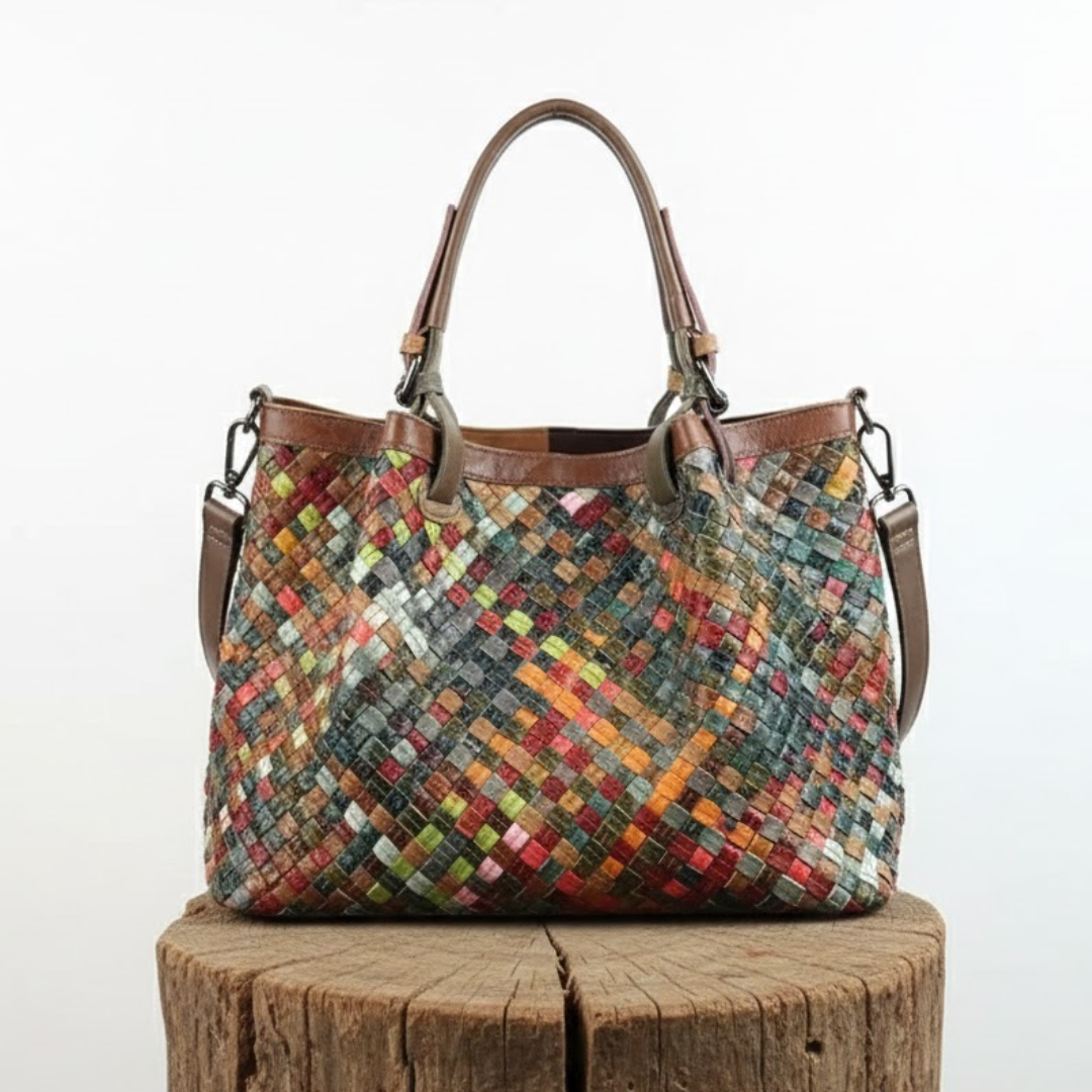 El encanto ecléctico de Laura | Bolso tote de piel con patchwork