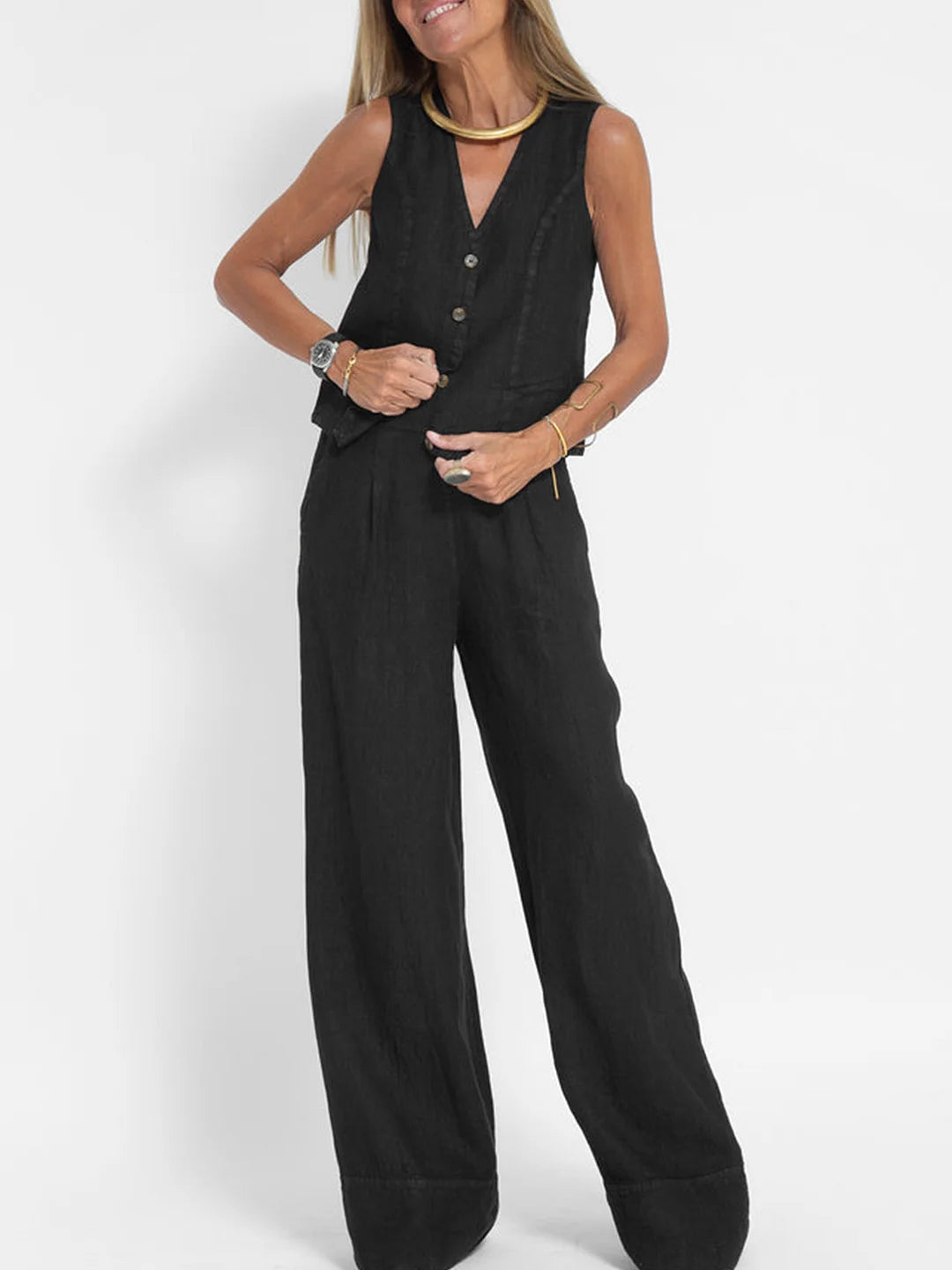 Aira – Elegante completo a due pezzi con gilet e pantaloni a gamba larga