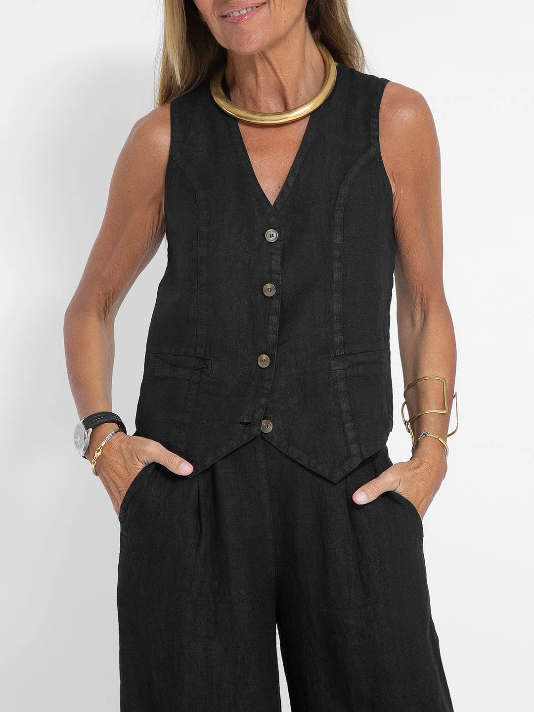 Aira – Elegante completo a due pezzi con gilet e pantaloni a gamba larga