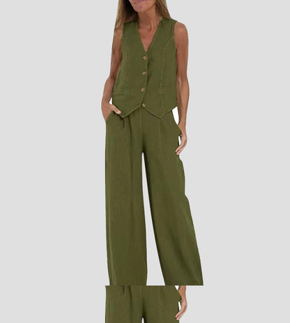 Aira – Elegante completo a due pezzi con gilet e pantaloni a gamba larga
