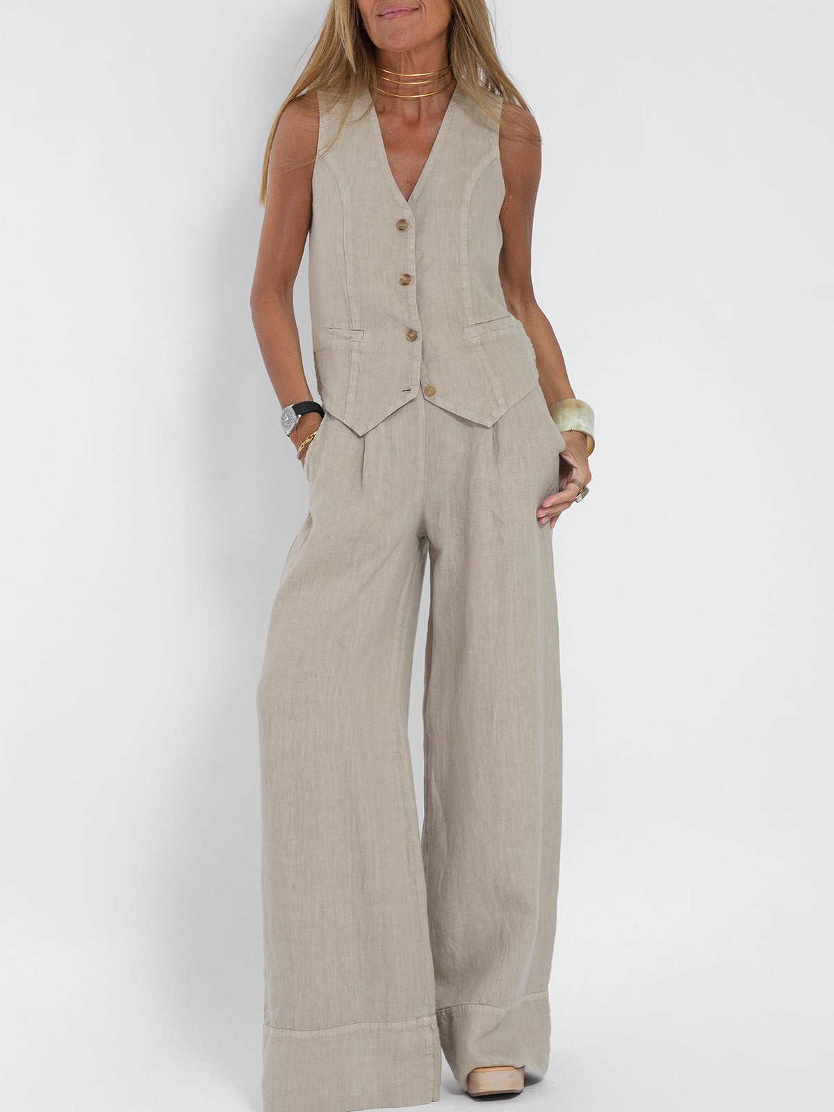Aira – Elegante completo a due pezzi con gilet e pantaloni a gamba larga