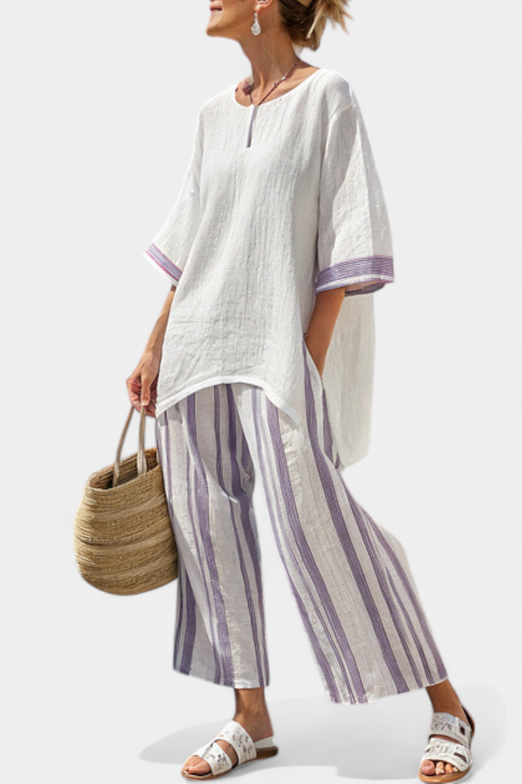 Allegra — Comoda maglietta e pantaloni a righe in bambù