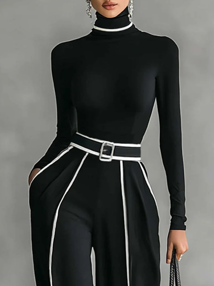 Emma ║ Conjunto elegante de dos piezas con cuello alto y pantalón ancho