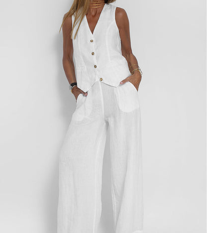 Aira – Elegante completo a due pezzi con gilet e pantaloni a gamba larga
