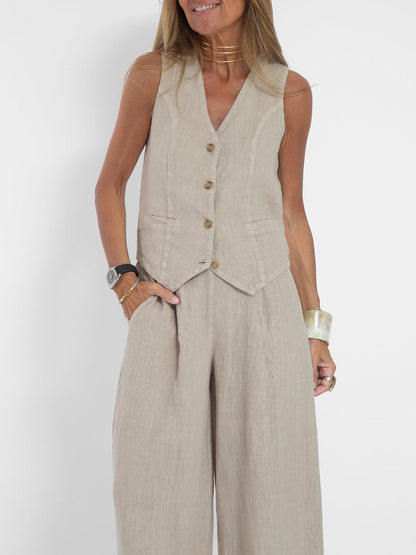 Aira – Elegante completo a due pezzi con gilet e pantaloni a gamba larga