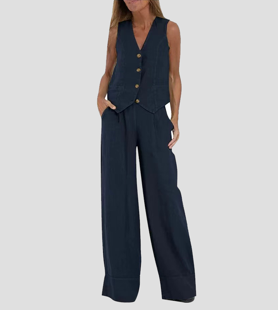 Aira – Elegante completo a due pezzi con gilet e pantaloni a gamba larga