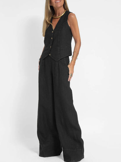 Aira – Elegante completo a due pezzi con gilet e pantaloni a gamba larga