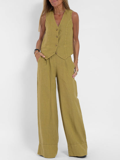 Aira – Elegante completo a due pezzi con gilet e pantaloni a gamba larga