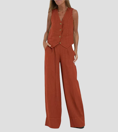Aira – Elegante completo a due pezzi con gilet e pantaloni a gamba larga