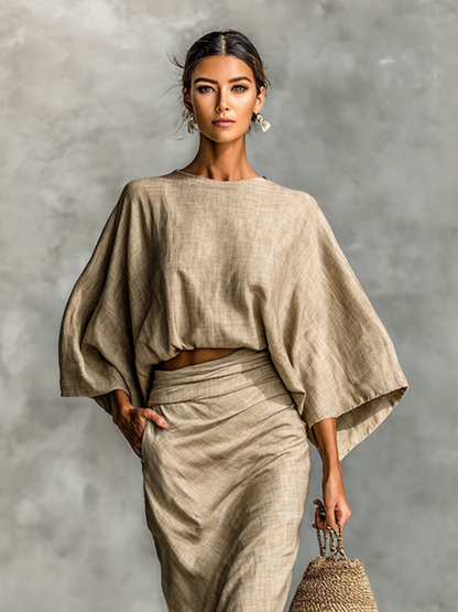Elegante completo in lino con gonna lunga