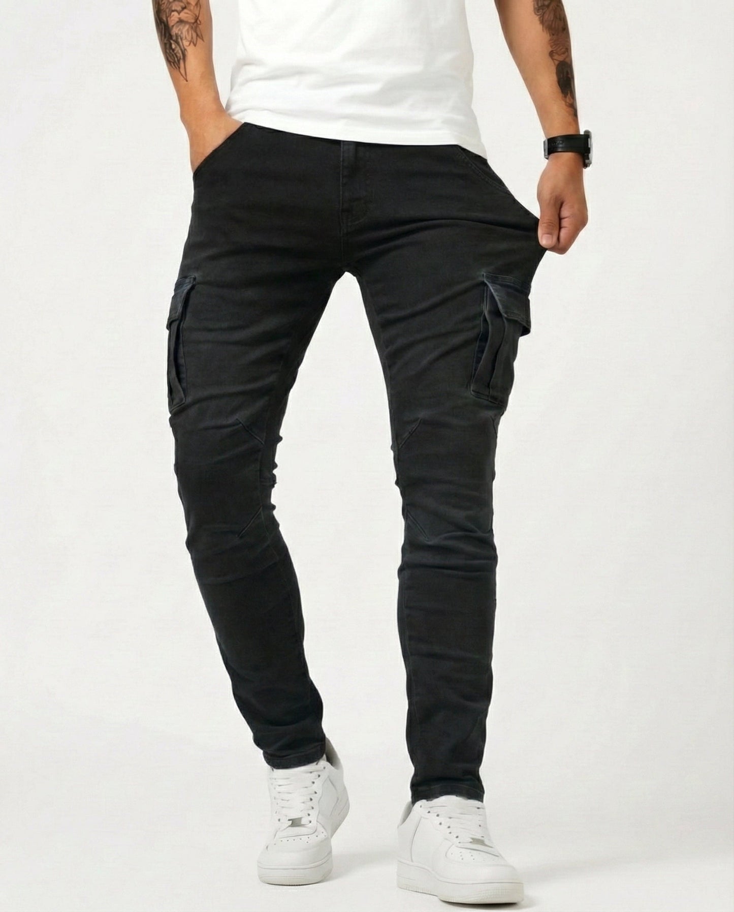 Pantaloni cargo elasticizzati blu