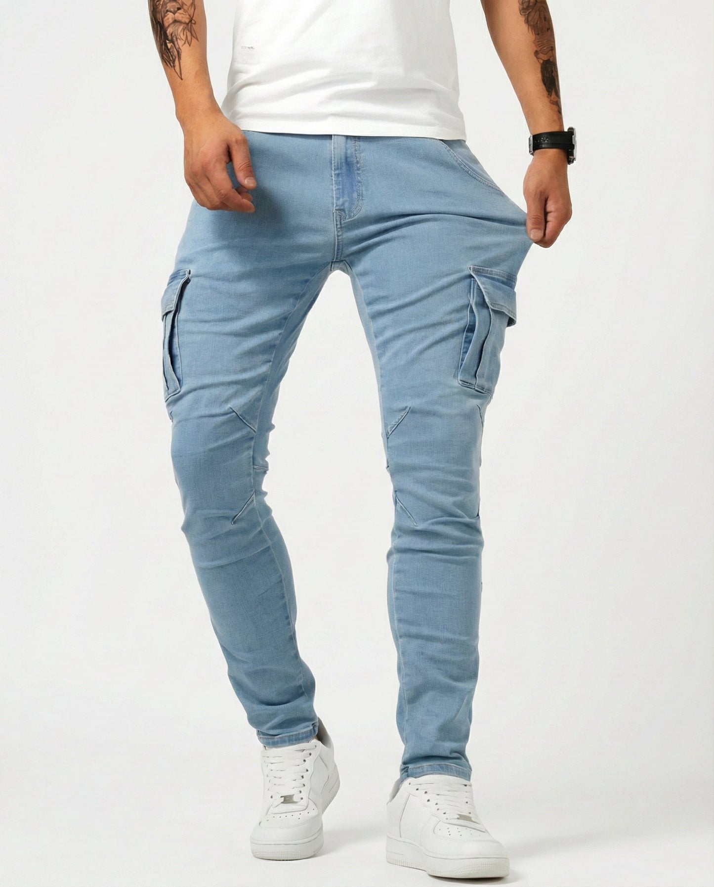 Pantaloni cargo elasticizzati blu